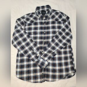 Lucky Brand Pearl Snap Casual Blue and Brown Button Down Shirt